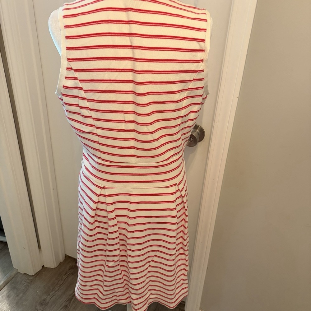 Tommy Hilfiger Sleeveless Polo Dress L Pink White Stripe Pleated Golf Tennis EUC - Picture 5 of 9